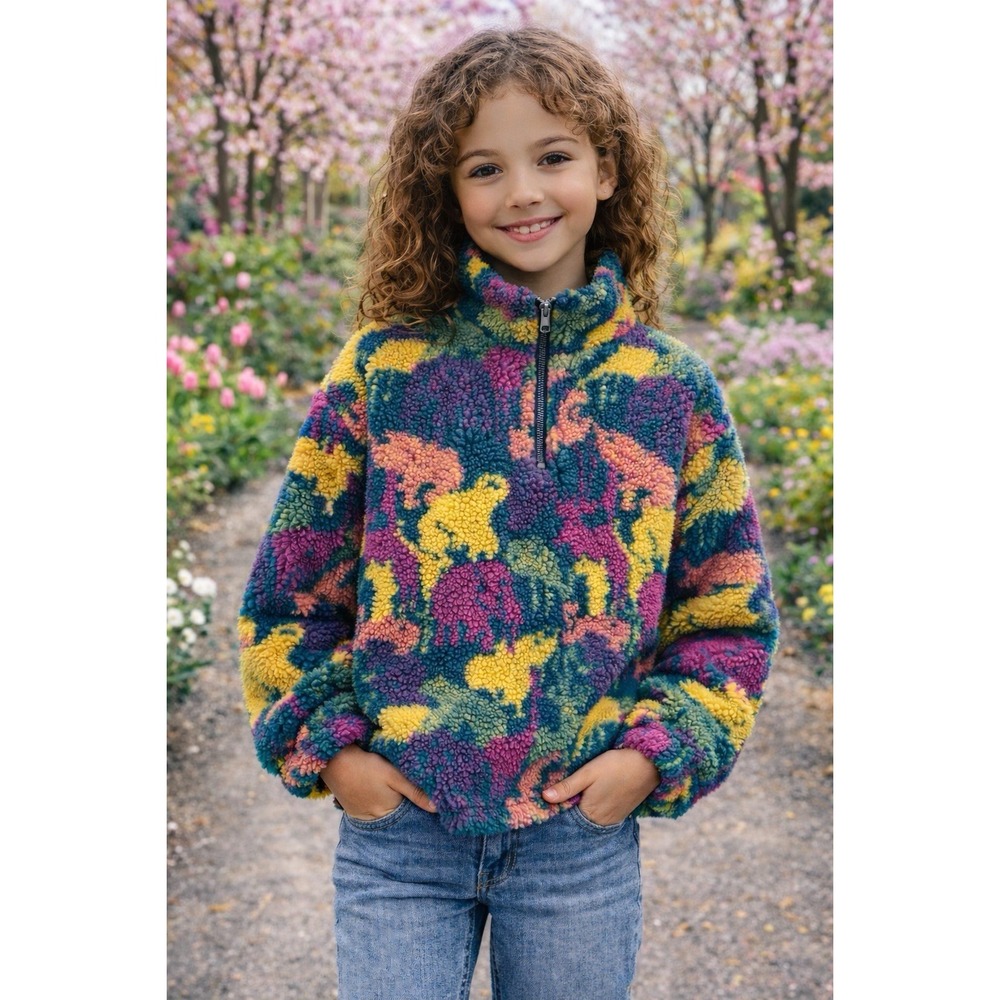 Zaful Kids 1/4 Zip Teddy Fleece Animals Pullover Unisex Sz 8